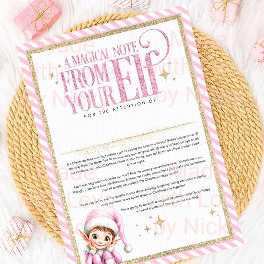 Personalised Elf arrival letter in pink