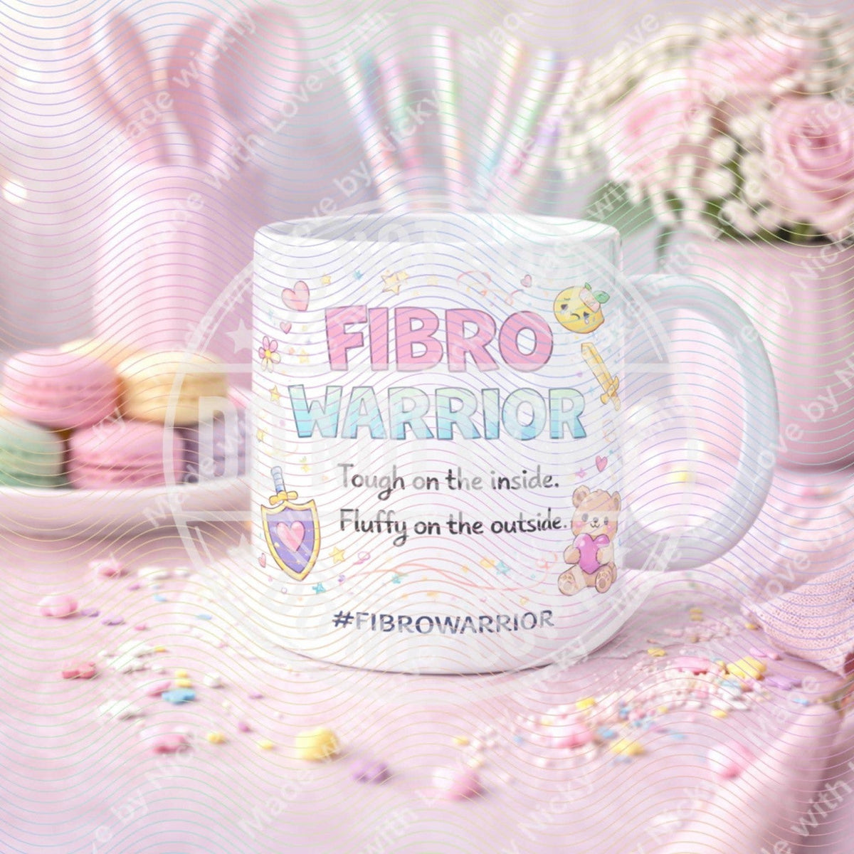 Fibro Warrior mug design 10, tough on inside fluffy outside