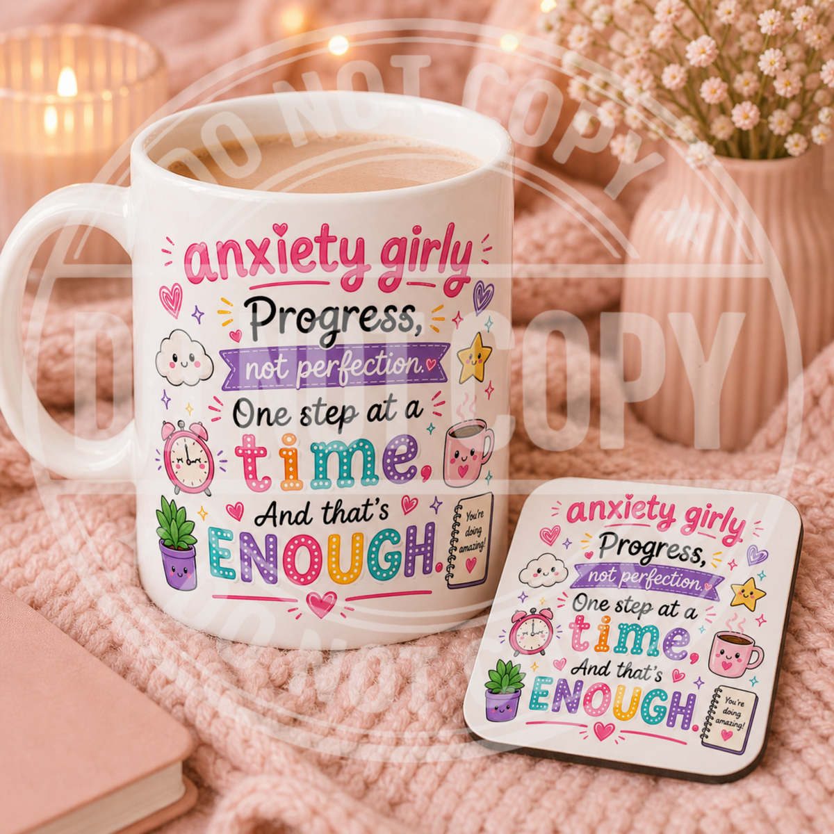 Anxiety Girly Progress, Not Perfection mug design