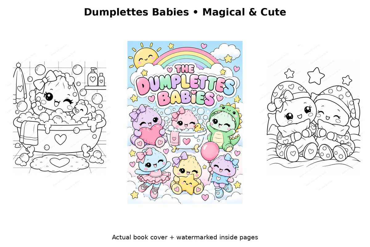 Dumplettes Babies Magical and Cute bundle preview with actual cover and inside colouring pages