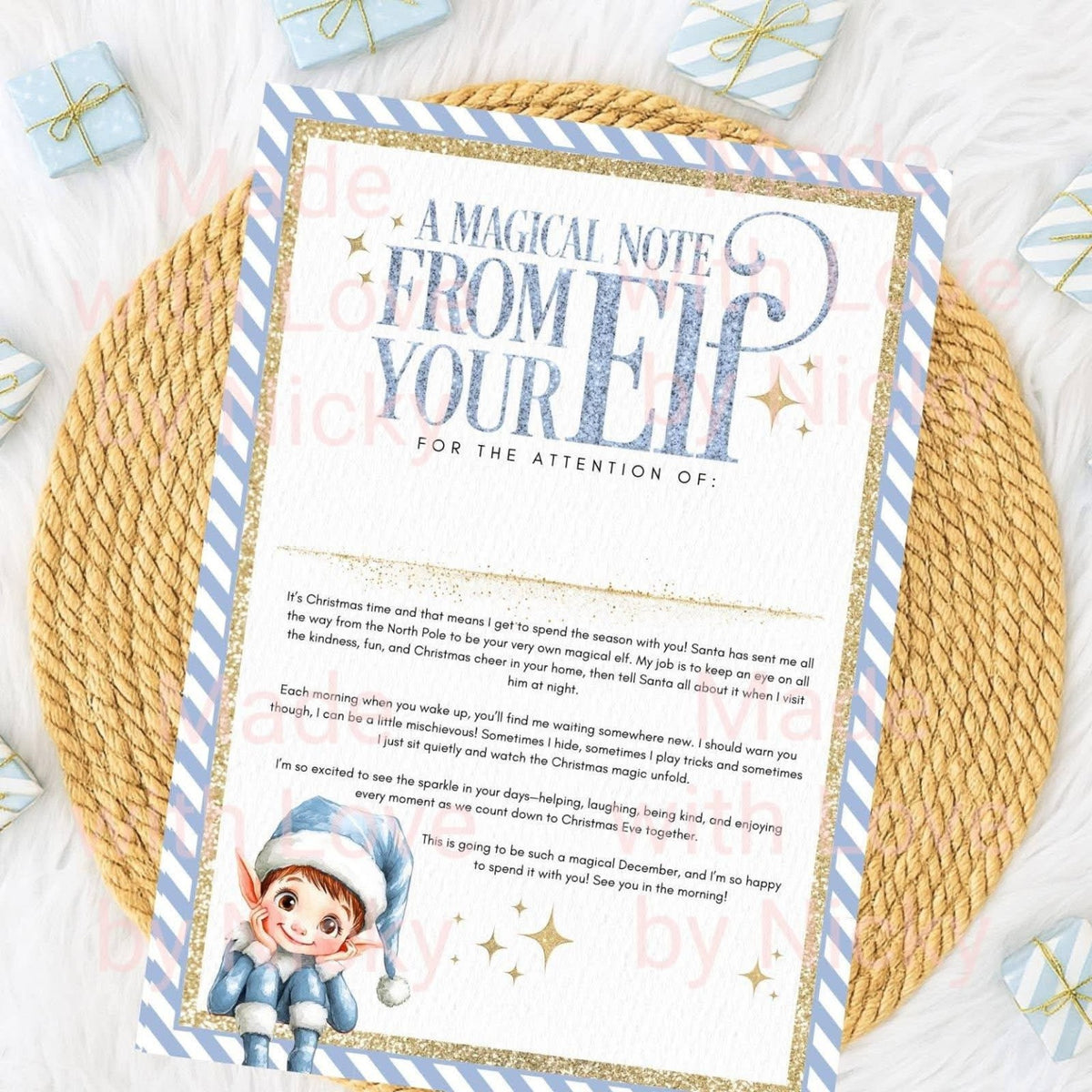 Personalised Elf arrival letter in blue