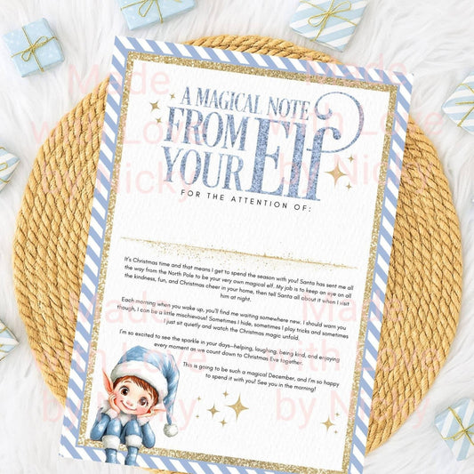 Personalised Elf arrival letter in blue