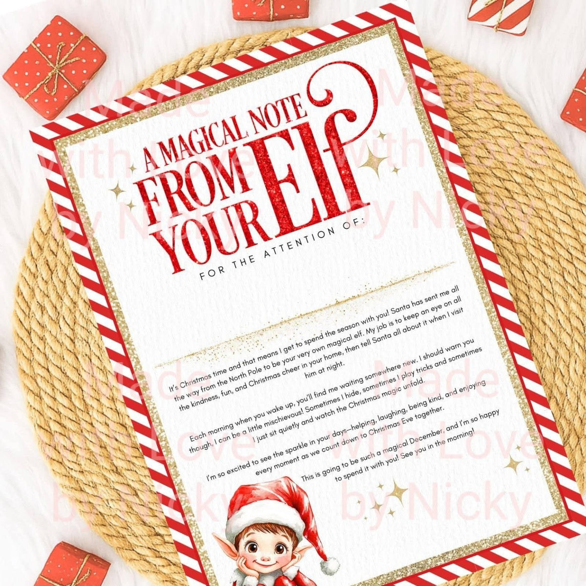 Personalised Elf arrival letter in red
