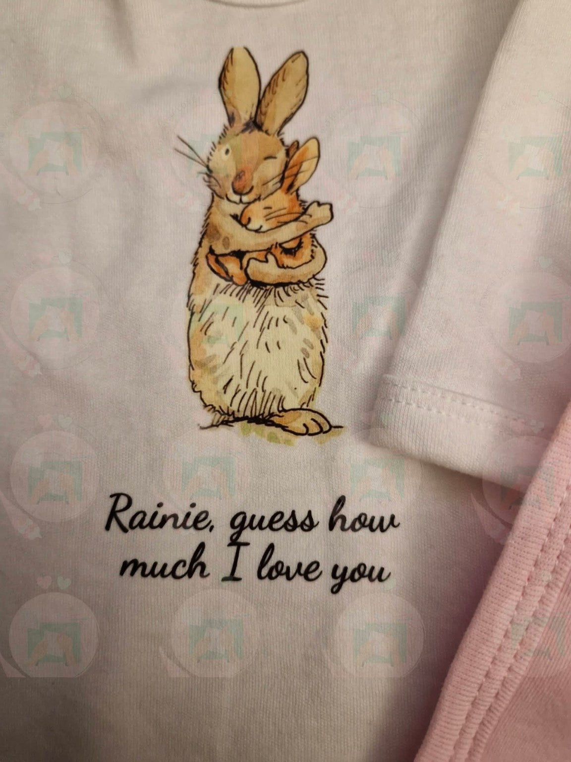 Guess How Much I Love You personalised baby sleepsuit detail