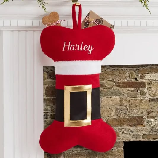 Dog bone stocking personalised with Harley