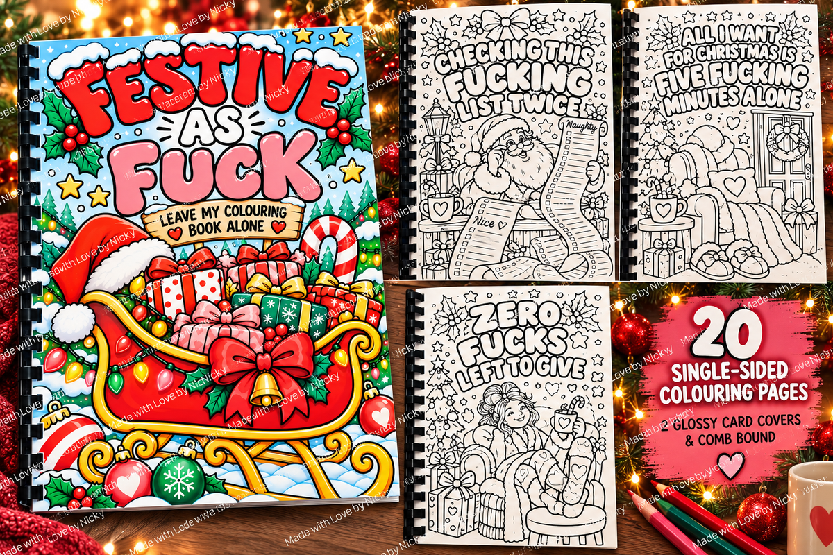 Watermarked Festive As Fuck adult Christmas colouring book with sample pages