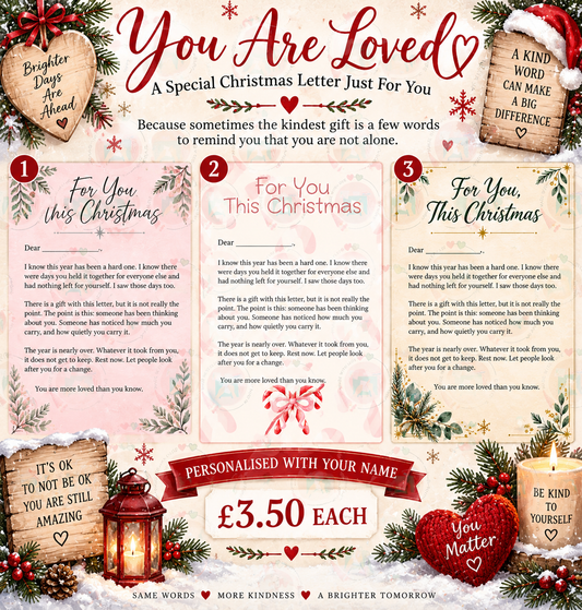 You Are Loved personalised Christmas letters, designs 1 to 3, £3.50 each